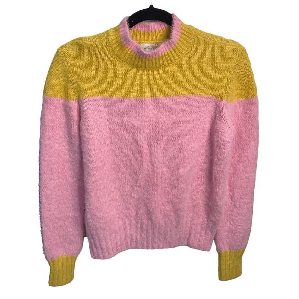 Revolve Lovers And Friends Mock Neck Fuzzy Sweater Size XS Pink/Yellow